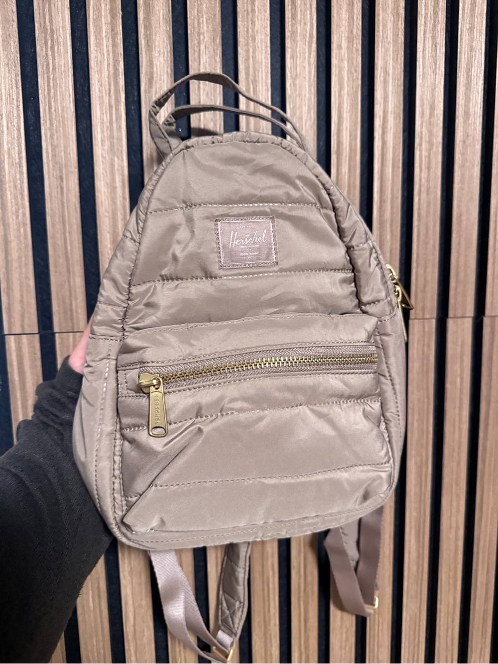 Herschel Supply Company Quilted Olive Mini Backpack with Gold Hardware